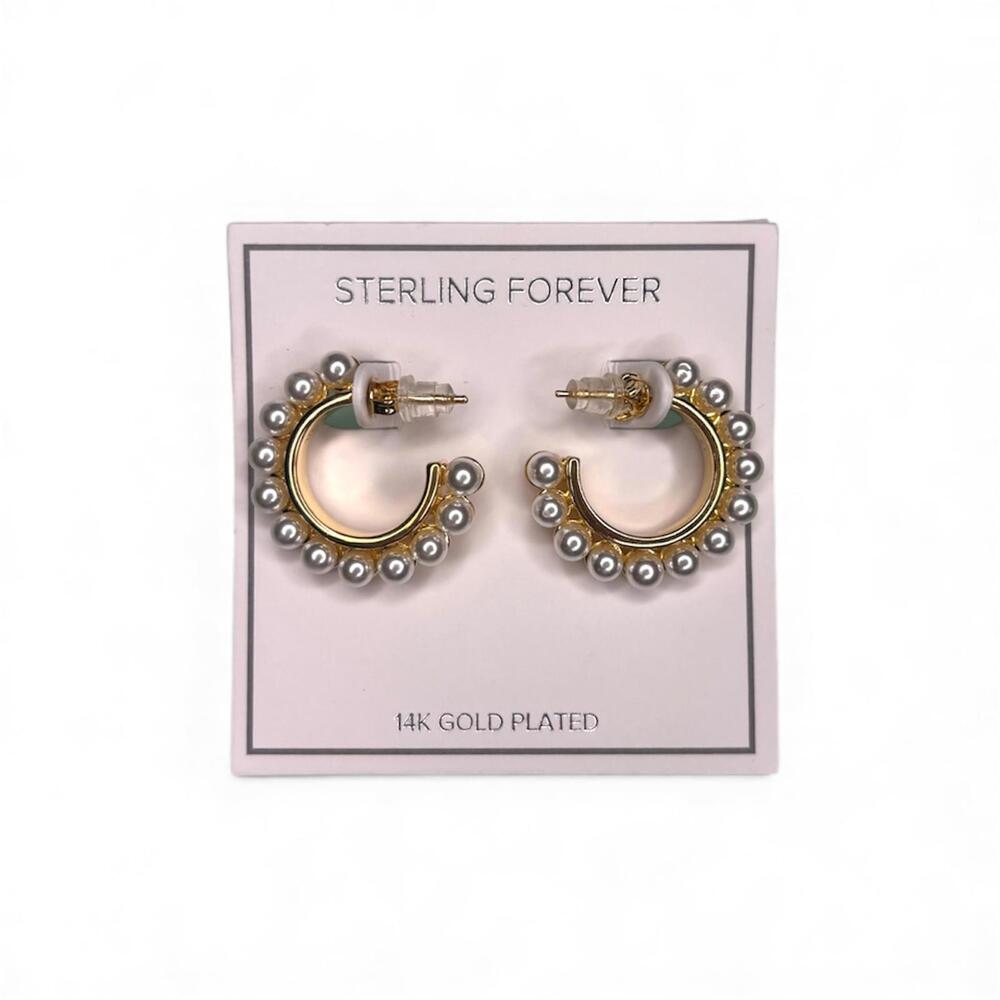 Sterling Forever 14k Gold Plated Pearl Bubble 1” Mini Hoop Earring Nickel Free